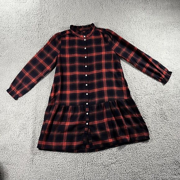 The Loft Shirt Dress Women Small Petite Plaid Drop Waist Long‎ Sleeve - Picture 1 of 7